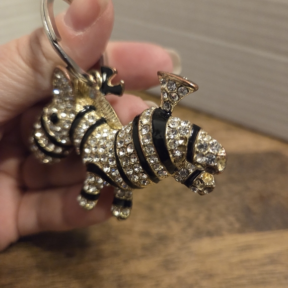 Zebra Crystal Rhinestone Pendant Keychain - Picture 3 of 12